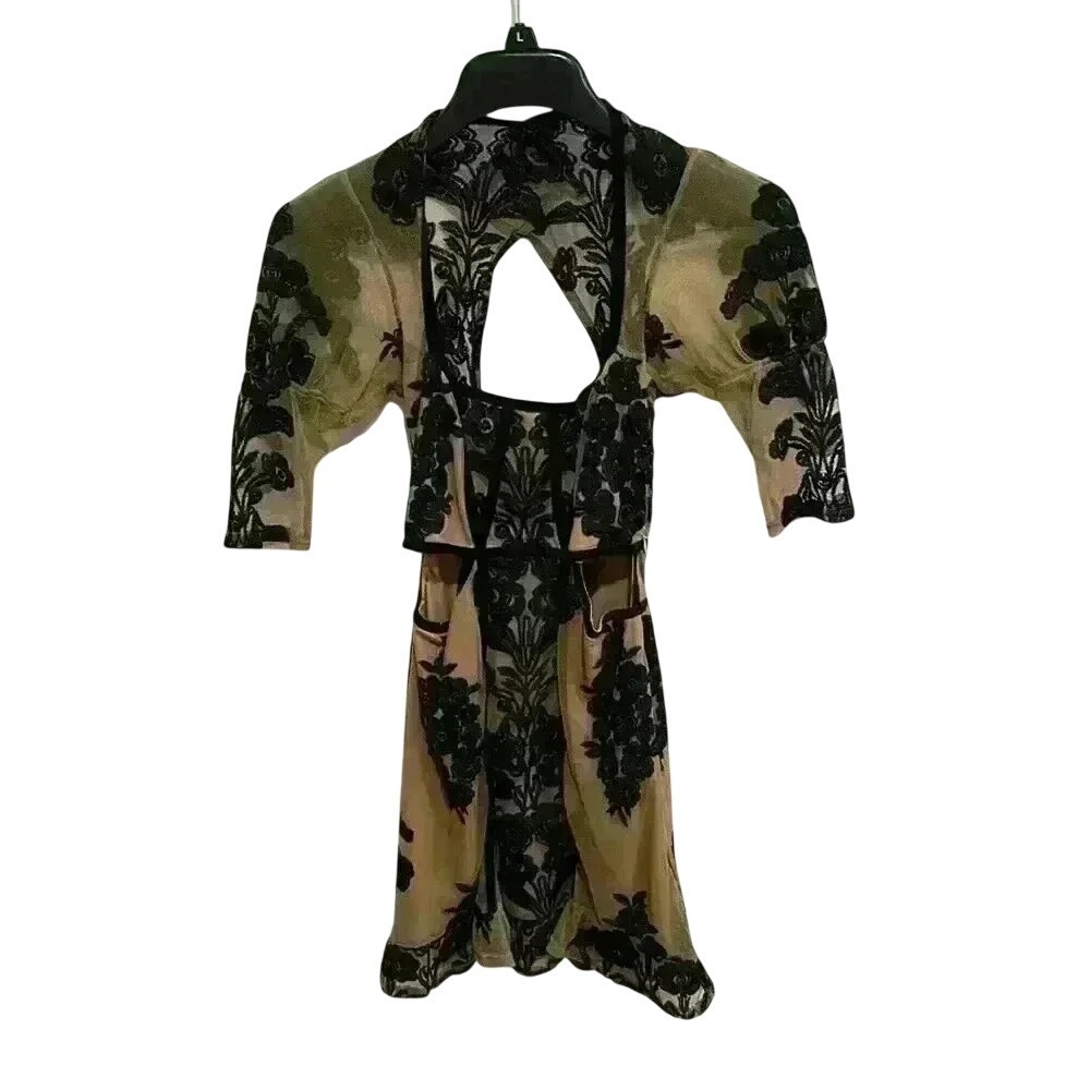 For love and lemons, tan, and black mini dress